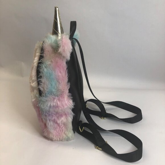 Betsey Johnson Fuzzy Gold Rainbow Unicorn Horn Small Backpack - Picture 16 of 16